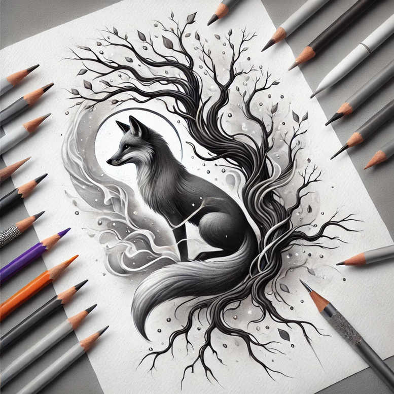 fox-dynamic-surrealism-hallucinatory-for-full-back – tattoo design ideas free ai generated – Gallery: foxes-inkby-ai