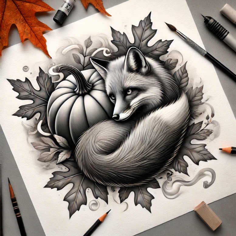 fox-with-shadow-surrealism-hallucinatory-for-back-shoulder – tattoo design ideas free ai generated – Gallery: foxes-inkby-ai