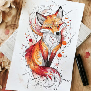 fox-with-line-surrealism-hallucinogenic-for-upper-back – tattoo design ideas free ai generated – Gallery: foxes-inkby-ai