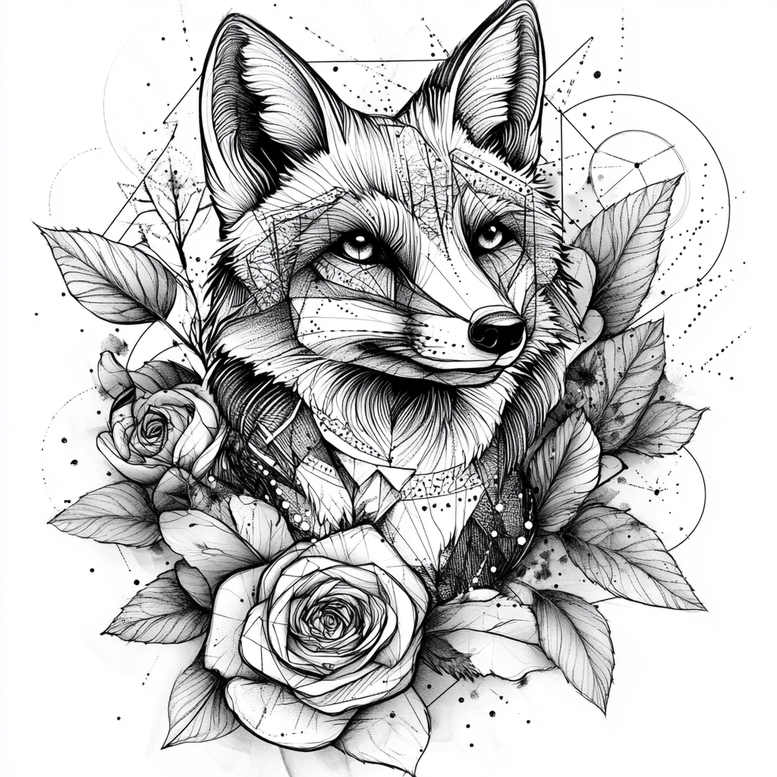 foxes tattoo design ideas Realism reflection effect fine lines for outer arm