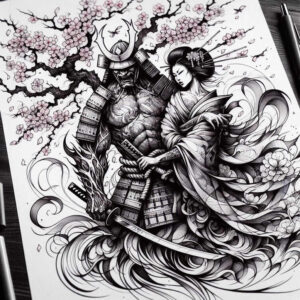 traditional-tattoo-design-surrealism-vivid-hallucination-for-lower-leg – tattoo design ideas free ai generated – Gallery: geisha-and-samurai-inkby-ai