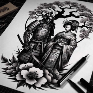 female-warrior-tattoo-neotraditional-balanced-color-for-toe – tattoo design ideas free ai generated – Gallery: geisha-and-samurai-inkby-ai