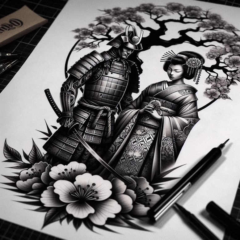female-warrior-tattoo-neotraditional-balanced-color-for-toe – tattoo design ideas free ai generated – Gallery: geisha-and-samurai-inkby-ai