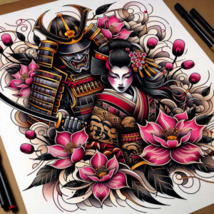 warrior-samurai-neotraditional-enhanced-color-for-fingers – tattoo design ideas free ai generated – Gallery: geisha-and-samurai-inkby-ai