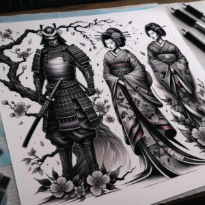 warrior-samurai-neotraditional-sharp-edges-for-upper-shoulder – tattoo design ideas free ai generated – Gallery: geisha-and-samurai-inkby-ai
