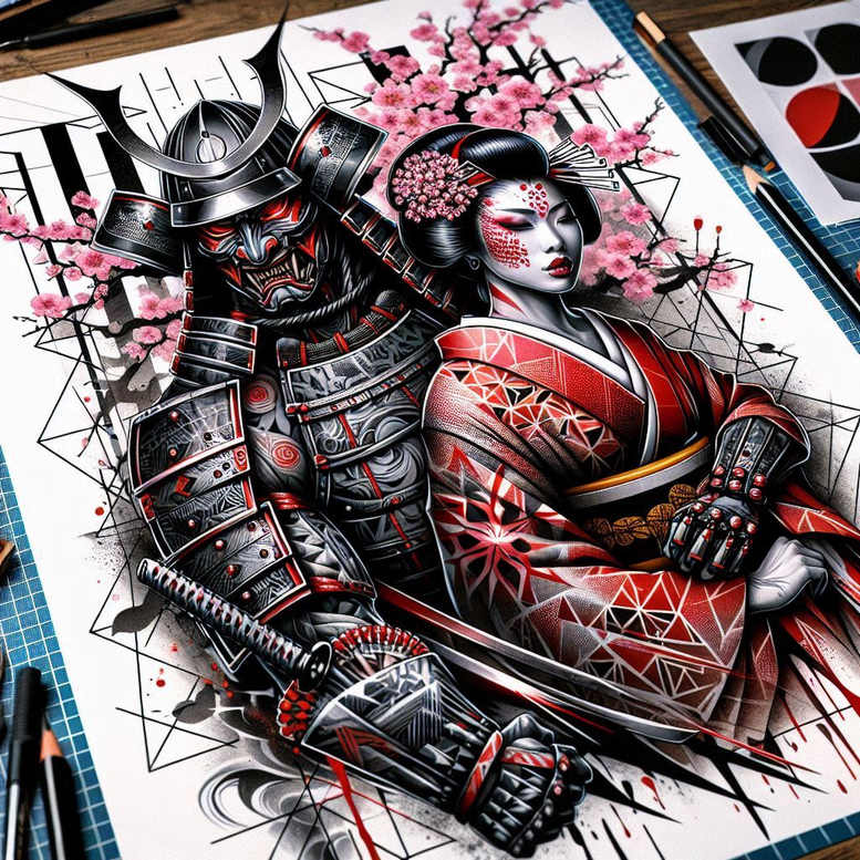 eastern-art-tattoo-realism-perfect-proportions-for-spine – tattoo design ideas free ai generated – Gallery: geisha-and-samurai-inkby-ai