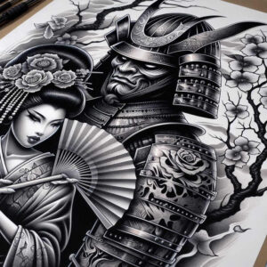 for-women-realism-high-contrast-for-back-shoulder – tattoo design ideas free ai generated – Gallery: geisha-and-samurai-inkby-ai
