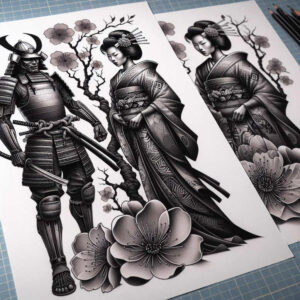 geisha-tattoo-surrealism-esoteric-symbolism-for-lower-arm – tattoo design ideas free ai generated – Gallery: geisha-and-samurai-inkby-ai