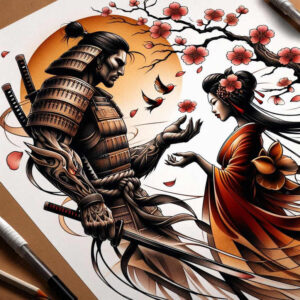 samurai-tattoo-surrealism-phantasm-for-behind-ear – tattoo design ideas free ai generated – Gallery: geisha-and-samurai-inkby-ai