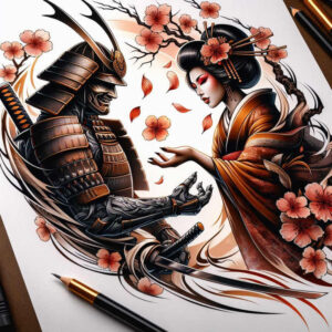 geisha-makeup-tattoo-realism-inner-glow-for-lower-thigh – tattoo design ideas free ai generated – Gallery: geisha-and-samurai-inkby-ai