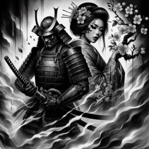 samurai-and-geisha-design-neotraditional-refined-lines-for-sternum – tattoo design ideas free ai generated – Gallery: geisha-and-samurai-inkby-ai