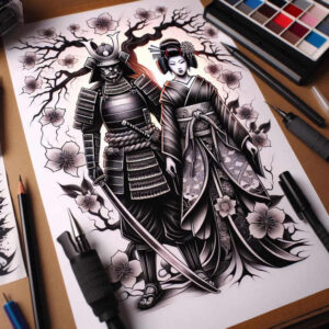 mystical-warrior-tattoo-surrealism-ghostly-shapes-for-full-back – tattoo design ideas free ai generated – Gallery: geisha-and-samurai-inkby-ai