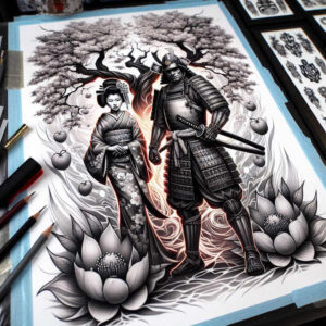 geisha-and-samurai tattoo design ideas Realism realistic proportions cultural for fingers