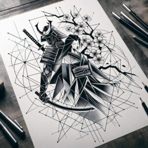 geisha-and-samurai tattoo design ideas Realism full detail cultural heritage stands for perseverance