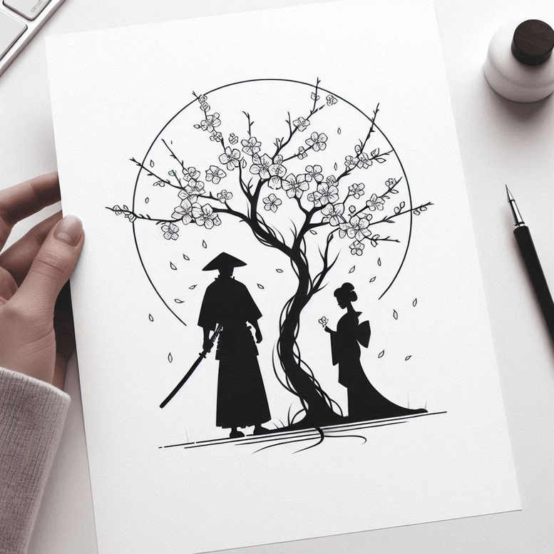 geisha-and-samurai tattoo design ideas refined lines detailed faces meaning endurance