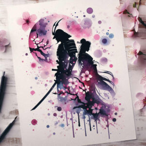 geisha-and-samurai tattoo design ideas soft-focus detailed textures for upper shoulder
