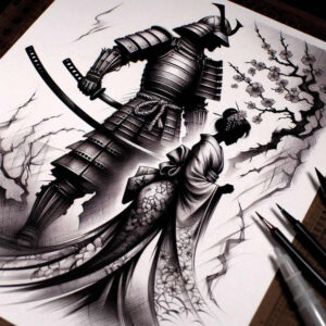 geisha-and-samurai tattoo design ideas Realism digital realism facial expressions shows resilience
