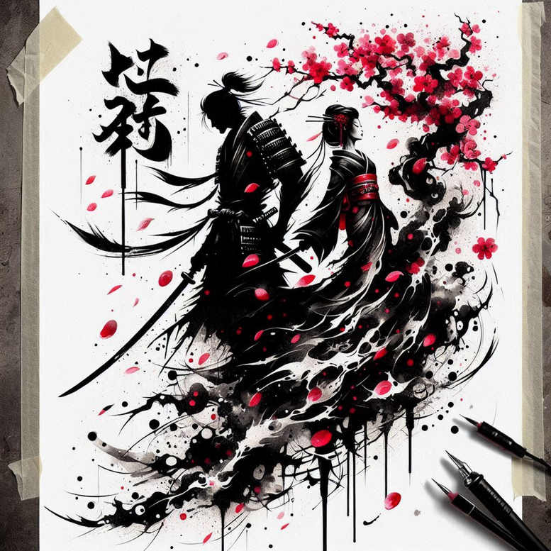 geisha-and-samurai tattoo design ideas Realism emotional realism fierce symbol of perseverance