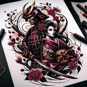 geisha-and-samurai tattoo design ideas razor-sharp graceful represents determination