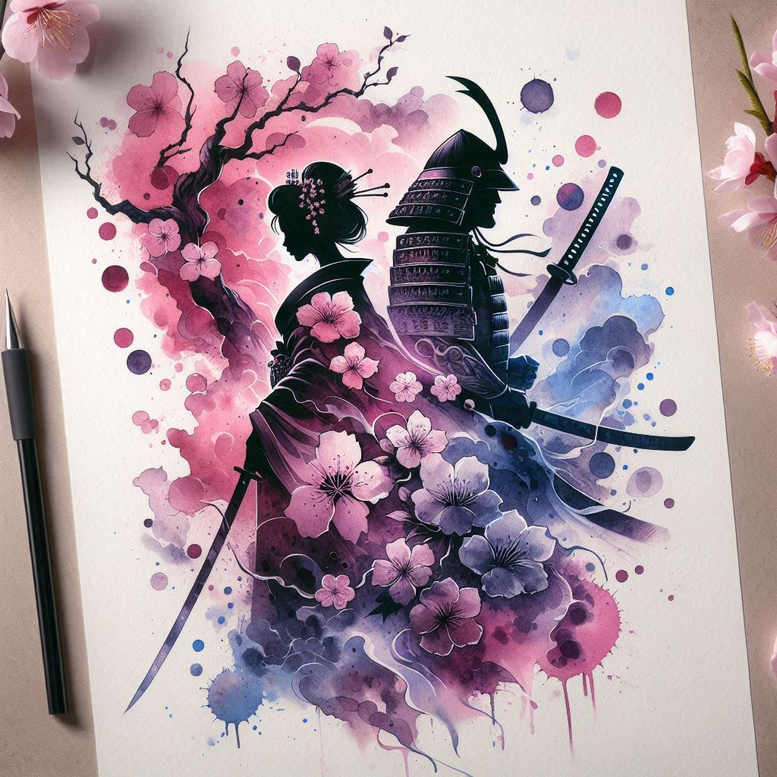 geisha-and-samurai tattoo design ideas beyond reality poise shows strength