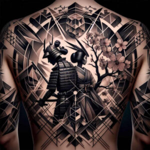 geisha-and-samurai tattoo design ideas Surrealism unreal warrior shows determination