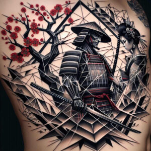 geisha-and-samurai tattoo design ideas Realism textured skin warrior symbolising endurance