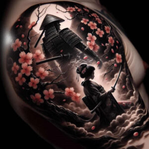 martial-arts-tattoo-realism-mirrored-effect-for-shoulder-blade – tattoo design ideas free ai generated – Gallery: geisha-and-samurai-inkby-ai