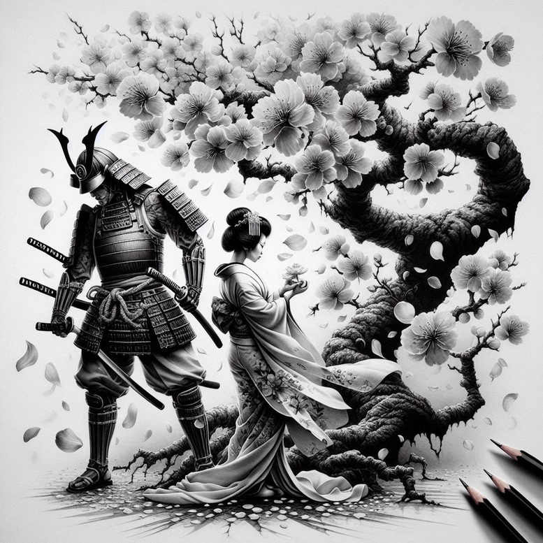 martial-symbolism-tattoo-realism-deep-shadows-for-shoulder-blade – tattoo design ideas free ai generated – Gallery: geisha-and-samurai-inkby-ai