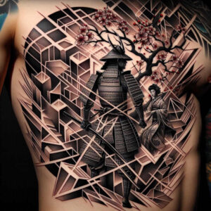 warrior-lady-tattoo-realism-smooth-blackwork-for-back-shoulder – tattoo design ideas free ai generated – Gallery: geisha-and-samurai-inkby-ai