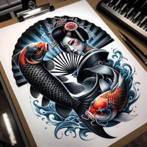 artistic-geisha – tattoo design ideas free ai generated – neotraditional-modern-classic – for-upper-back – Gallery: geisha-inkby-ai