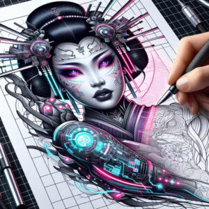 artistic-geisha – tattoo design ideas free ai generated – realism-natural-luminosity – for-upper-back – Gallery: geisha-inkby-ai