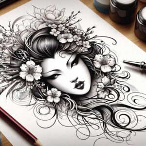 beauty-and-tradition – tattoo design ideas free ai generated – realism-tattoo-reflection – for-lower-back – Gallery: geisha-inkby-ai