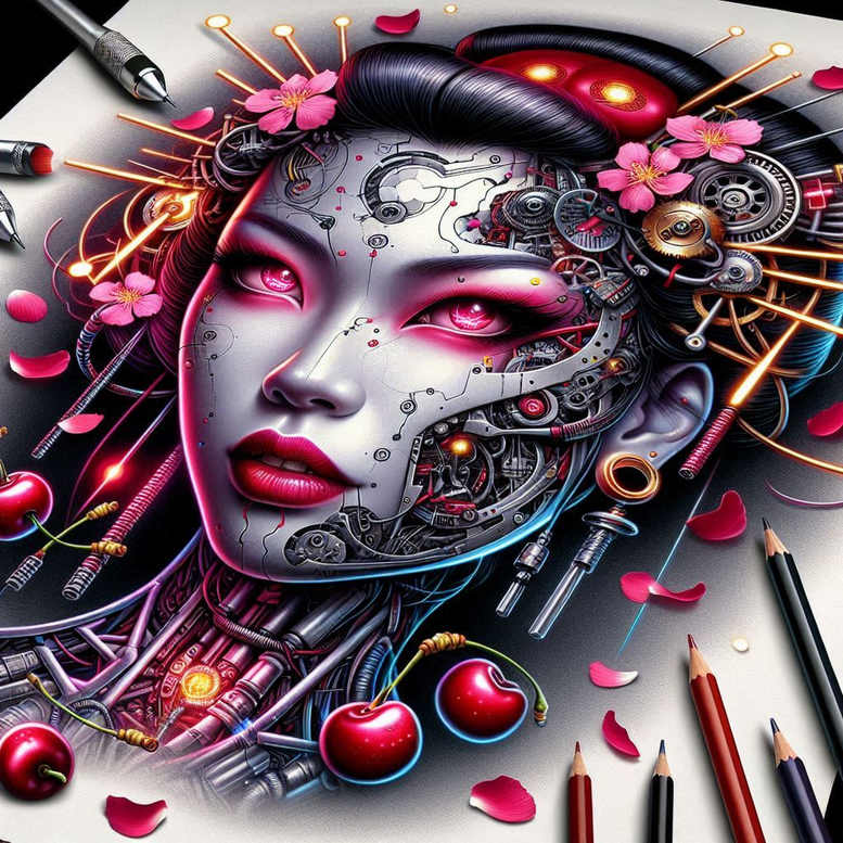 elegant-geisha – tattoo design ideas free ai generated – neotraditional-rich-shading – for-upper-chest – Gallery: geisha-inkby-ai