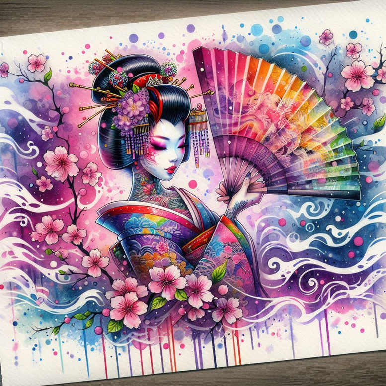 geisha-art – tattoo design ideas free ai generated – neotraditional-vivid-hues – for-abdomen – Gallery: geisha-inkby-ai