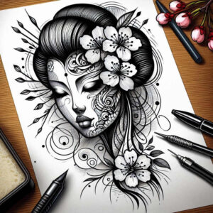 geisha-in-delicate-style-for-men – tattoo design ideas free ai generated – realism-textured-skin – for-triceps – Gallery: geisha-inkby-ai