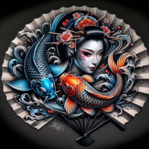 geisha-in-tradition – tattoo design ideas free ai generated – surrealism-bizarre – for-behind-ear – Gallery: geisha-inkby-ai