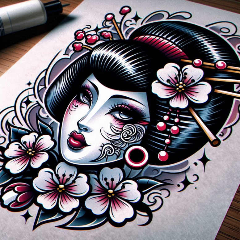 geisha-kimono-pattern – tattoo design ideas free ai generated – realism-depth-shading – for-wrist – Gallery: geisha-inkby-ai