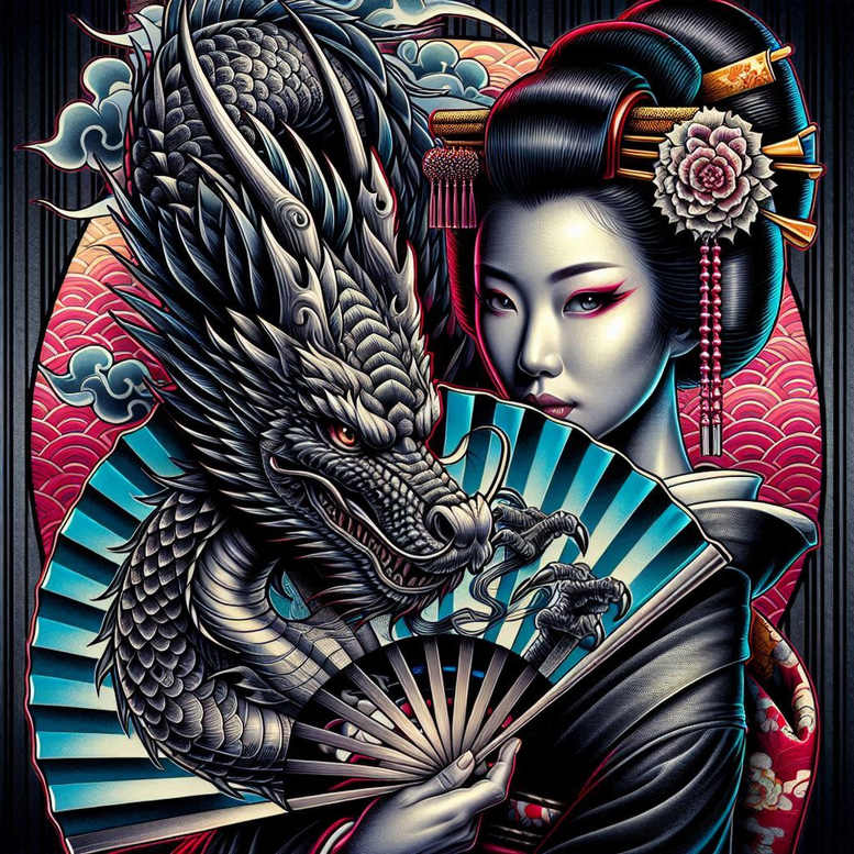 geisha-shadow – tattoo design ideas free ai generated – neotraditional-subtle-highlights – for-upper-back – Gallery: geisha-inkby-ai