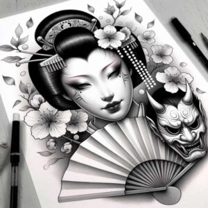 geisha-tattoo-design – tattoo design ideas free ai generated – realism-depth-shading – for-wrist – Gallery: geisha-inkby-ai