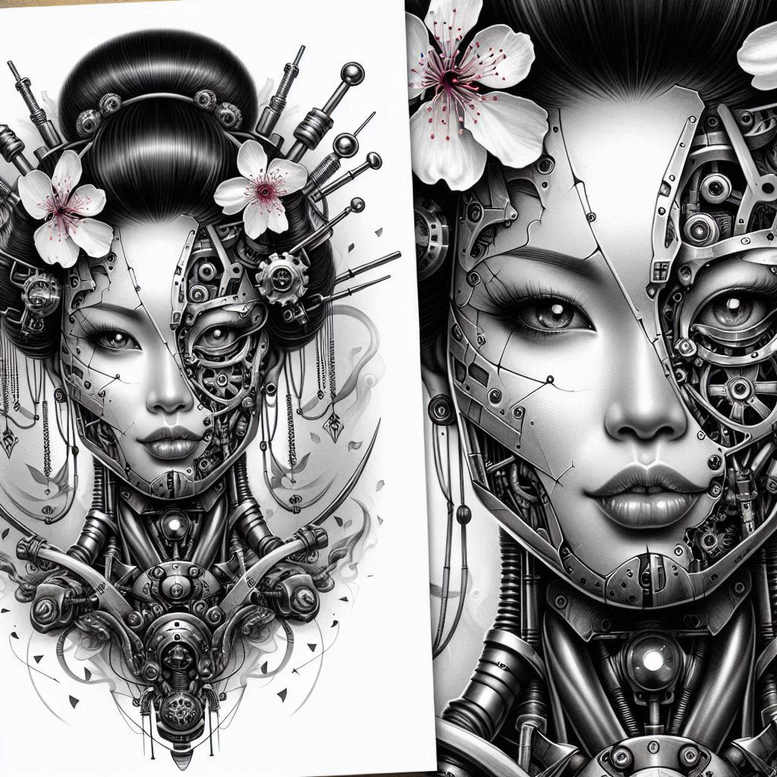 geisha-tattoo – tattoo design ideas free ai generated – neotraditional-accent-shading – for-wrist-side – Gallery: geisha-inkby-ai