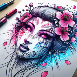 geisha-with-detail – tattoo design ideas free ai generated – realism-deep-shadows – for-fingers – Gallery: geisha-inkby-ai
