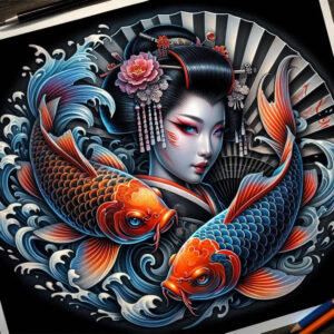 geisha-with-shading – tattoo design ideas free ai generated – neotraditional-dynamic-color – for-arm – Gallery: geisha-inkby-ai