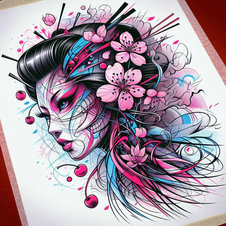 geishas – tattoo design ideas free ai generated – realism-subtle-gradients – for-upper-arm – Gallery: geisha-inkby-ai