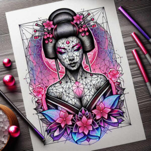 japanese-culture – tattoo design ideas free ai generated – neotraditional-subtle-tone – for-shoulder – Gallery: geisha-inkby-ai
