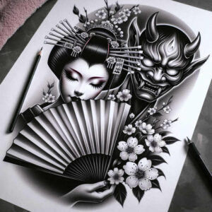 japanese-culture – tattoo design ideas free ai generated – realism-delicate-highlight – for-arm – Gallery: geisha-inkby-ai