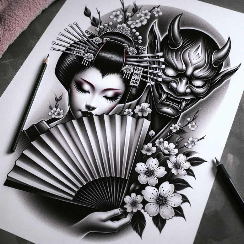 japanese-culture – tattoo design ideas free ai generated – realism-delicate-highlight – for-arm – Gallery: geisha-inkby-ai