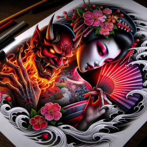 japanese-geisha – tattoo design ideas free ai generated – neotraditional-clean-fill – for-forearm – Gallery: geisha-inkby-ai