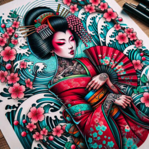 japanese-motif – tattoo design ideas free ai generated – surrealism-visual-paradox – for-inner-arm – Gallery: geisha-inkby-ai