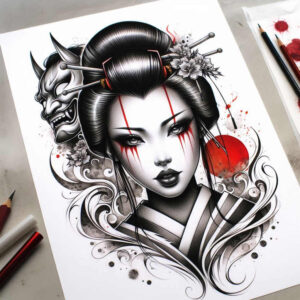 minimalist-geisha – tattoo design ideas free ai generated – realism-realistic-gleam – for-toe – Gallery: geisha-inkby-ai