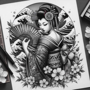 mystical-geisha – tattoo design ideas free ai generated – neotraditional-classic-composition – for-toe – Gallery: geisha-inkby-ai